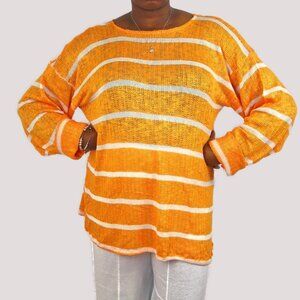 Oookies Wear Handmade Orange White Stiped Long Sleeve Sweater